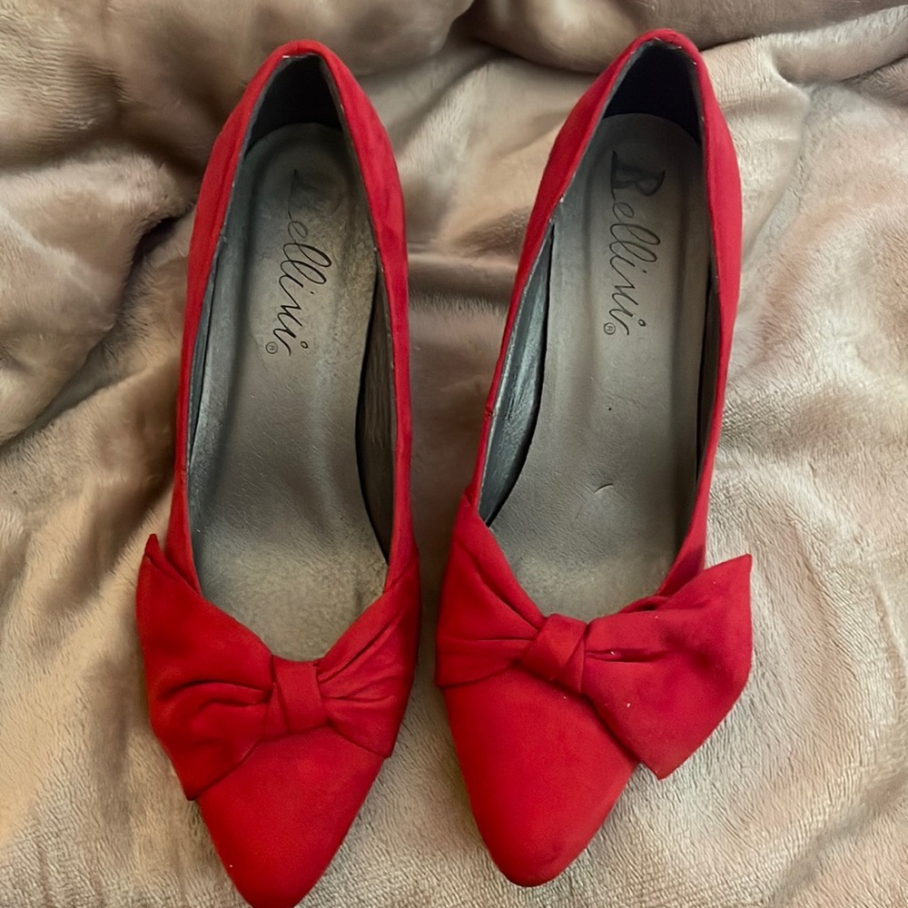 Red Suede Heels With Bow